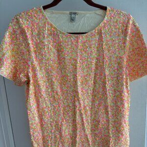 J.Crew Neon Rainbow Multicolor Sequin Top Festive Party Small